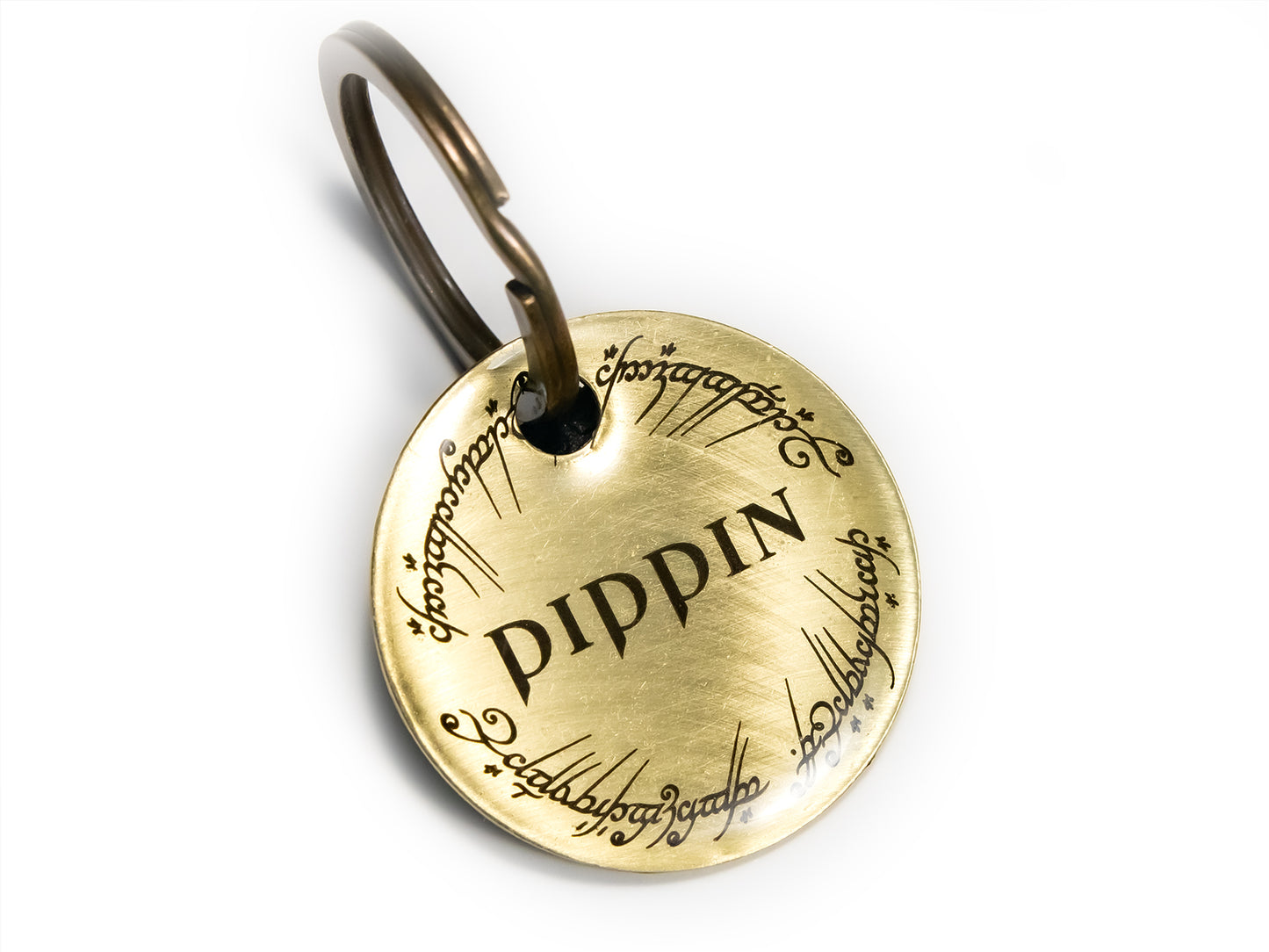 Lord of the Ring One Ring Inspired Personalized Metal Pet Name Tag - Solid Brass Elven Script Engraved Pet Tag  - Dog Cat Collar ID tag